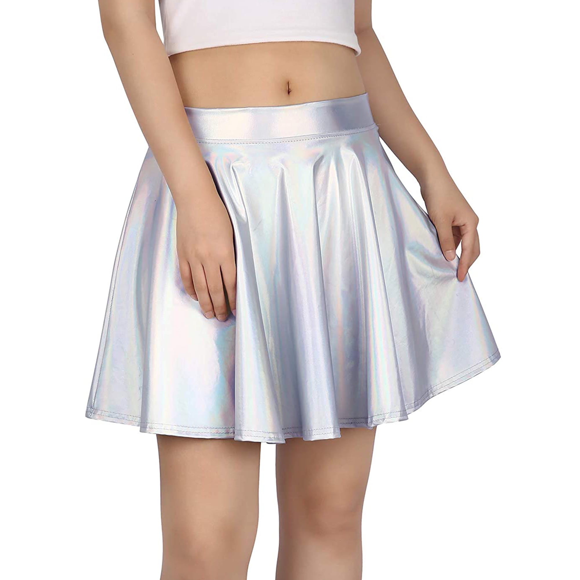 HDE Women's Casual Fashion Flared Pleated A-Line Circle Skater Skirt  (Holographic, X-Large) - Walmart.com