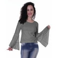 thumbnail image 2 of Moomaya T-Shirt à Manches Longues Évasées pour Femmes, Col Rond, Uni, Coupe Décontractée, T-Shirt d'Été, 2 of 6