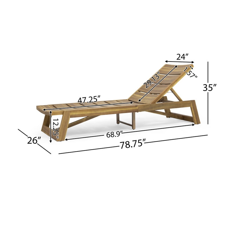 Acacia Wood Outdoor Chaise Lounge with 4-Position Adjustable Backrest, Patio Lounger Chair Sun Lounger Recliner Chair for Poolside, Balcony