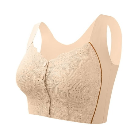 Padded Nursing Bras Women Pullover Bra Feature V-Neck Bralette Bra Style W-1282 Beige XXL