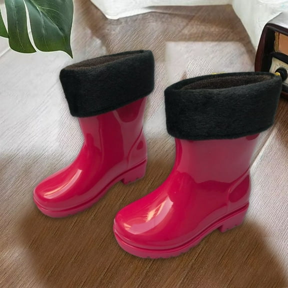 Caywon Rain BootsShort rain Boots Easy-on Lightweight and Waterproof Non-Slip Sole All-Weather Comfortable Unisex Rain Shoes Soft Rubber Boots(Fleece-lined Version)