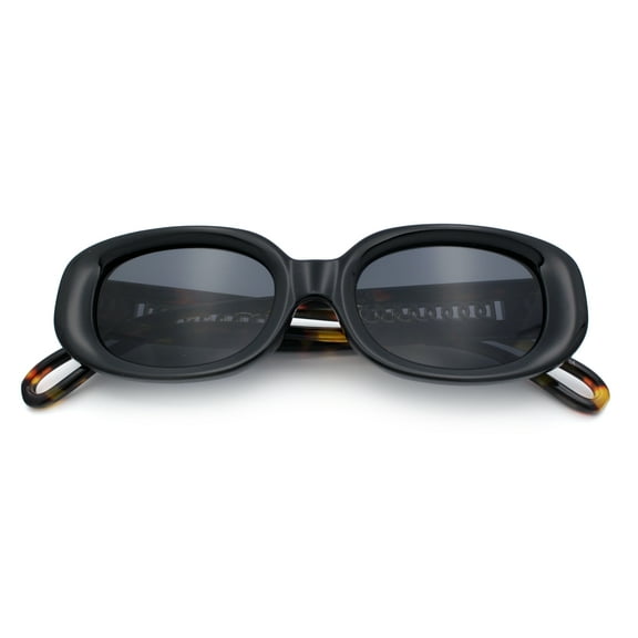 Womens Metal Chain Jewel Arm Oval Rectangle Mod Plastic Sunglasses Black Tortoise - Black