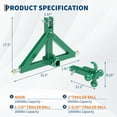 thumbnail image 2 of 3 Point Trailer Hitch for Tractor - 2" Receiver & Ball Mount with Towing Hook, Heavy Duty Category 1 Quick Hitch Attachment Compatible with Kubota & Subcompact Tractors, 2 of 7