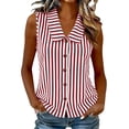 thumbnail image 3 of Rvasteizo Tank Tops for Women Stripe Print Casual Sleeveless Turn Down Doll Collar Slub Linen Button Open Cardigan Light Summer Ladies Camisole, 3 of 5
