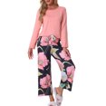 thumbnail image 1 of Conjunto de lounge para mujeres INSPIRE CHIC, camiseta de manga larga con capri floral, sets de pijama suaves y elásticos, ropa de casa de 2 piezas, XL, rosa, 1 of 6
