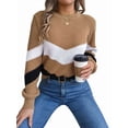 thumbnail image 2 of Womens Sweater Pullover Casual Long Sleeve Crewneck Color Block Pullover Knit Sweater for Women Khaki XL, 2 of 9