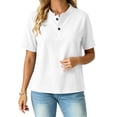 thumbnail image 5 of Kinrui Short Sleeve Sweatshirts for Women Casual Crew Neck Button Pullover Tops Lightweight Solid Color Sweater Shirts White L, 5 of 6