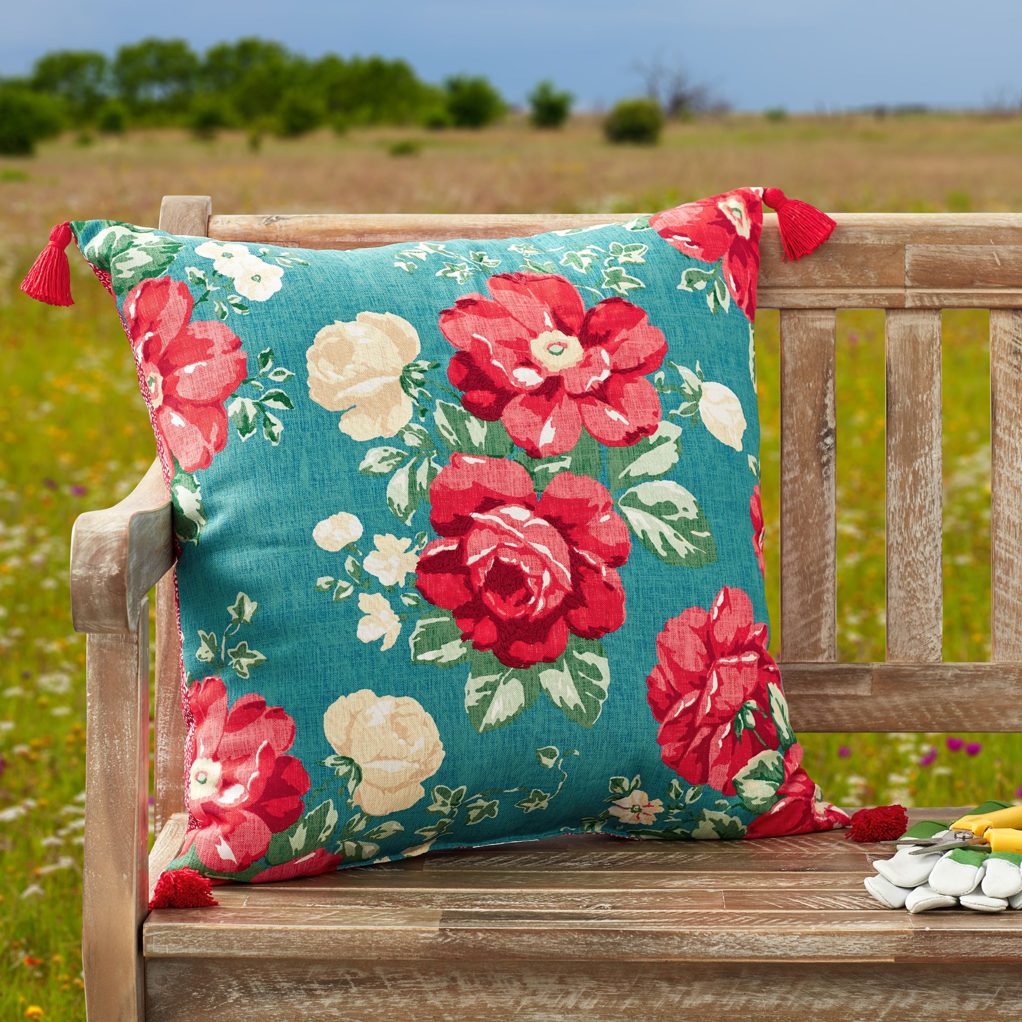 The Pioneer Woman Embr Vint Floral Outdoor Pillow, 20" x 20", Multicolor - image 3 of 9