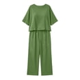 thumbnail image 4 of Cagogo Women's 2 Piece Set Casual Summer Vacation Outfits Loose Round Neck Short Sleeve Tops Wide Leg Pants Matching Lounge Sets Tracksuits Travel Airport Clothes Boho, Green XL, 4 of 6