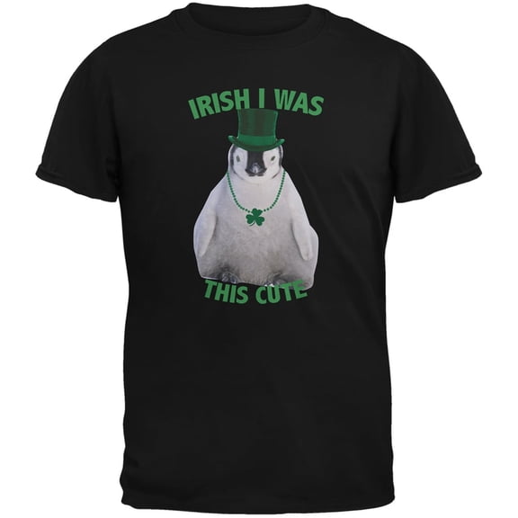 St. Patrick's Day - Irish I Was This Cute Penguin Black Youth T-Shirt - Small(6/8)