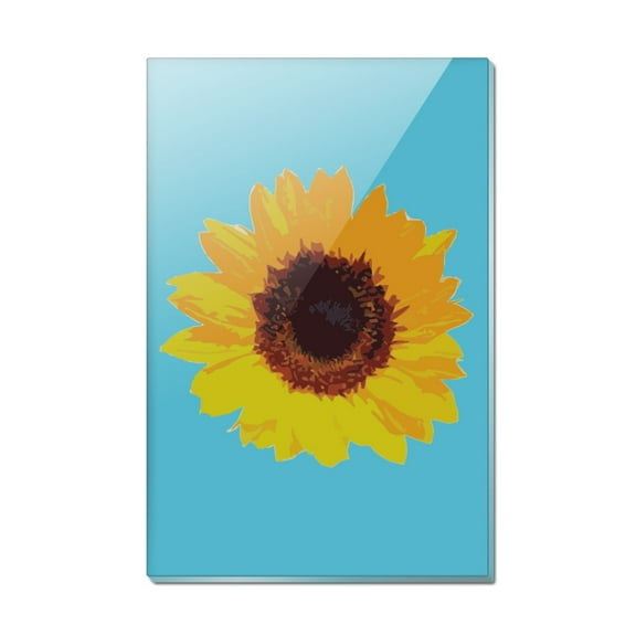 Sunflower Drawing on Blue Background Rectangle Acrylic Fridge Refrigerator Magnet