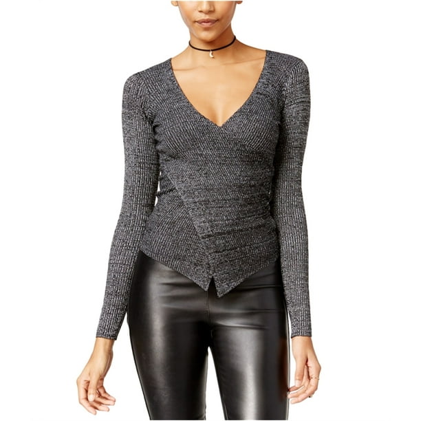 Material Girl Womens Wrap-Front Ribbed Pullover Sweater, Grey, XX-Large