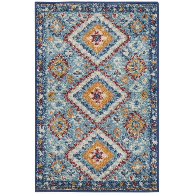 homeroots home decor 385805 2’ x 3’ Blue and Multi Diamonds Scatter Rug