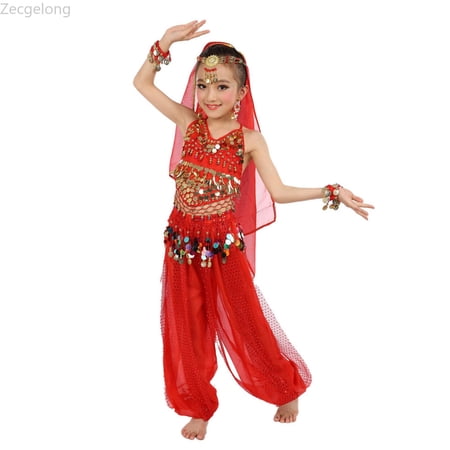 Zecgelong Girl s Cute Dance Children s Personality Dance Show Belly Dance Sequin Mesh Set Toddler Girls Sets Age 3-4 Years
