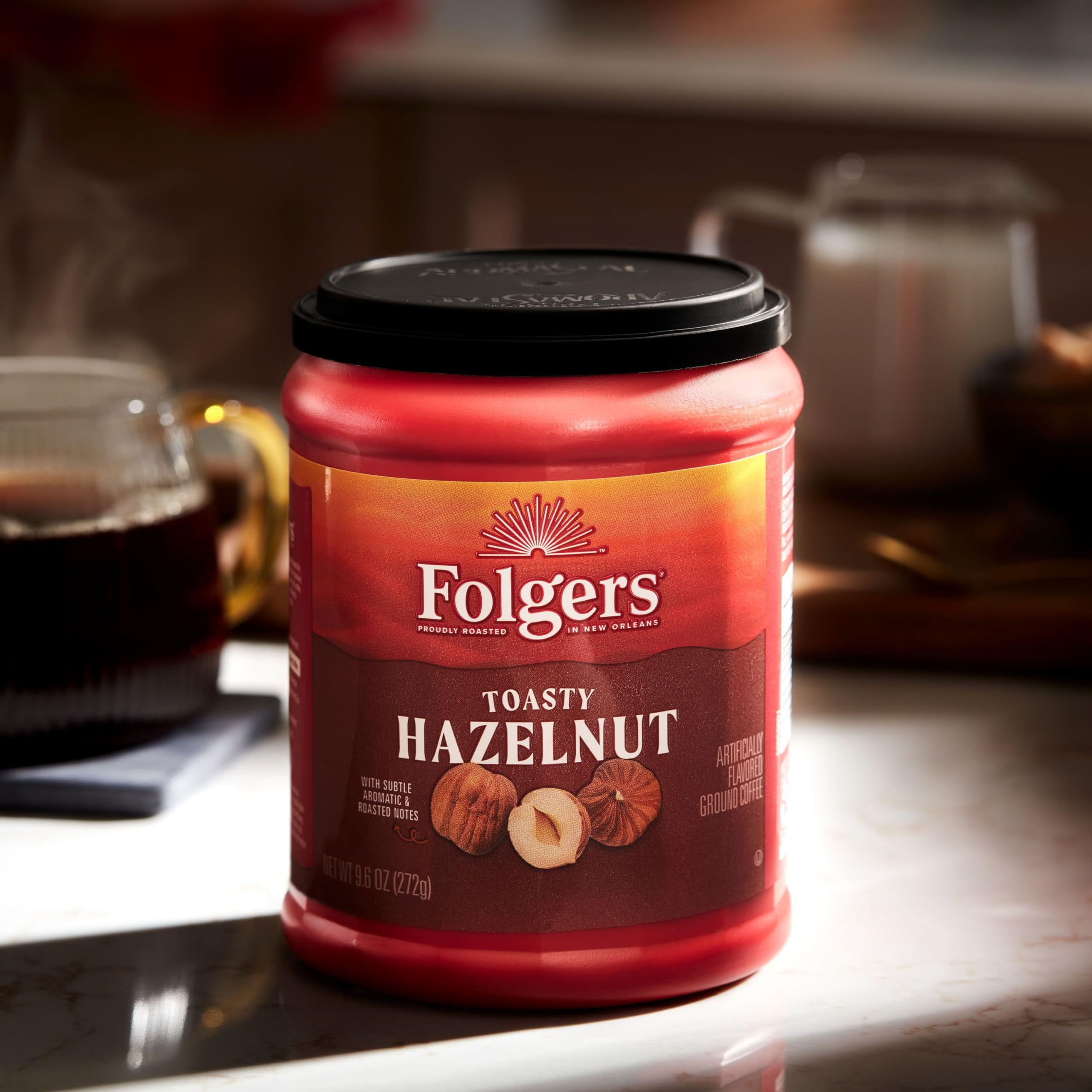 2X - Folgers Toasty Hazelnut Flavored Ground Coffee, 9.6 Ounce