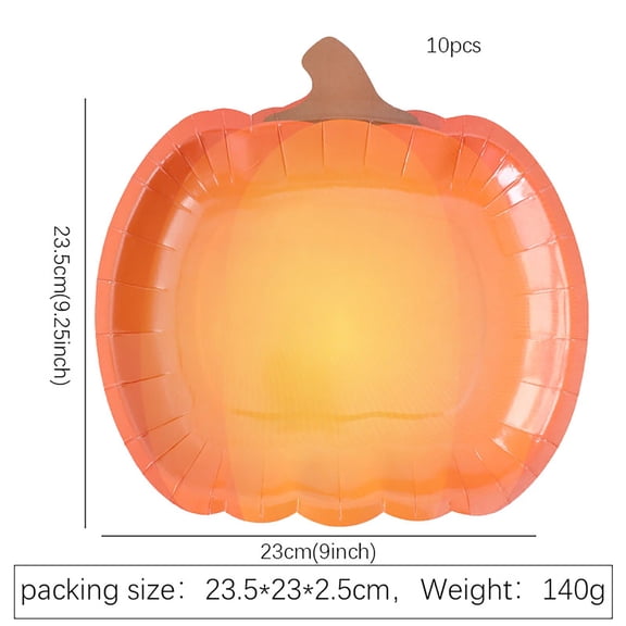 Orange Pumpkin Shaped Paper Plates 9 Inch Set of 10 for Halloween Thanksgiving Party Dining