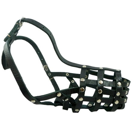 Secure Leather Mesh Basket Dog Muzzle #13 Black - German Shepherd, Labrador, Husky, Retriever (Circumference 12.25