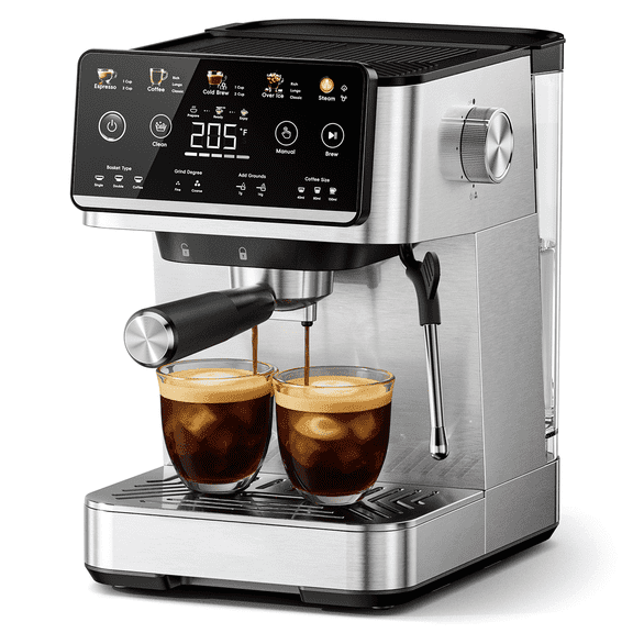 Ecozy Chillio 4 in 1 Espresso and Coffee Maker Combo with Milk Frother, Cold Brew & over Ice, Interactive Touch Screen, for Cappuccinos, Lattes, Americanos