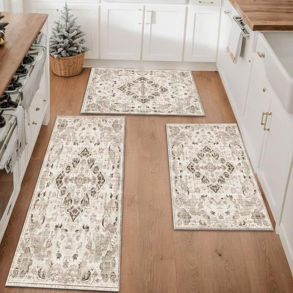 Farmhouse Kitchen Rugs Set 3 Piece, Boho Kitchen Mats for Floor, Non-Slip Kitchen Rug Waterproof Mats for Kitchen, Runner Rugs for Hallway Laundry Holiday Sink Decor