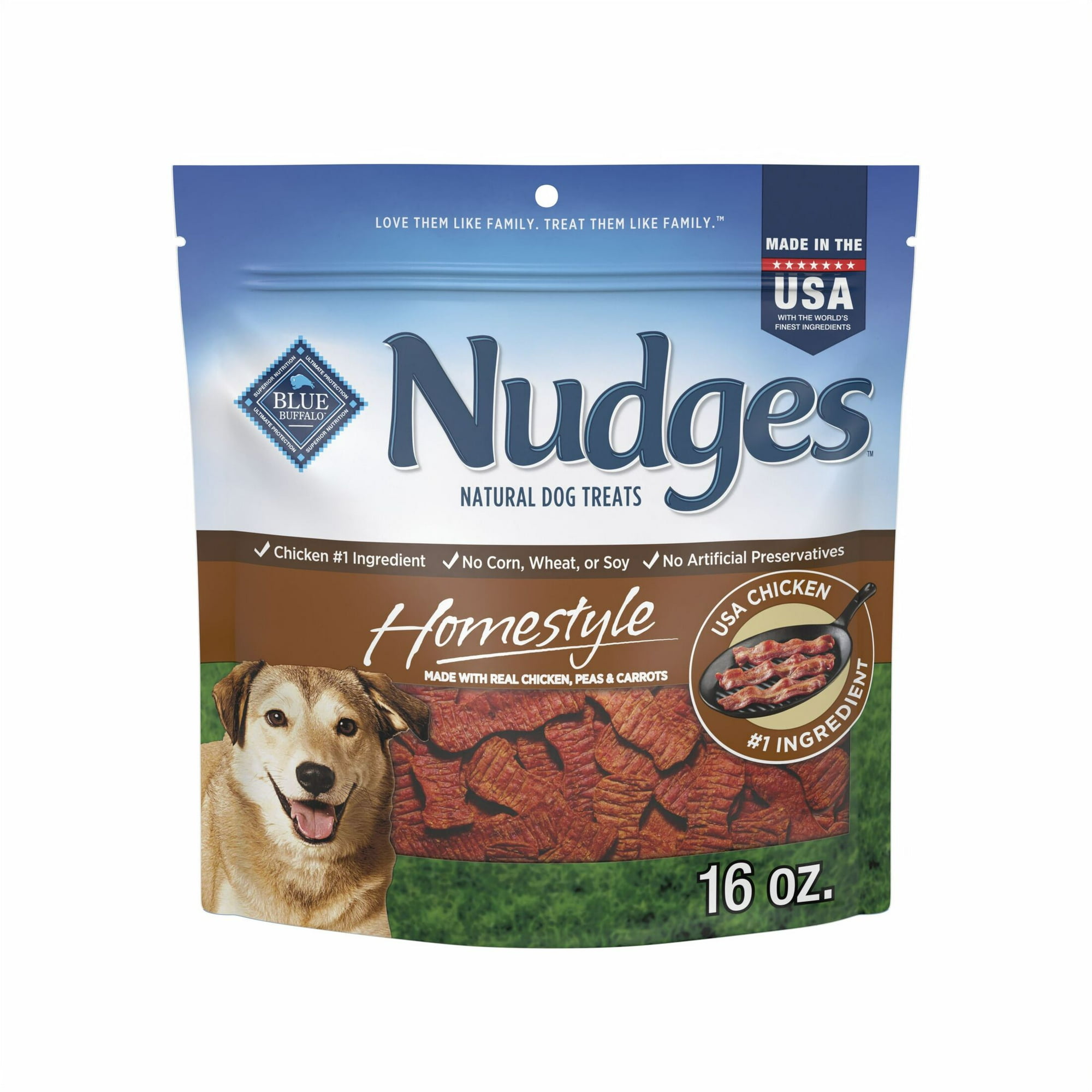 Blue Buffalo Nudges Homestyle Natural Dog Treats Made with Real Chicken, 16-oz. Bag