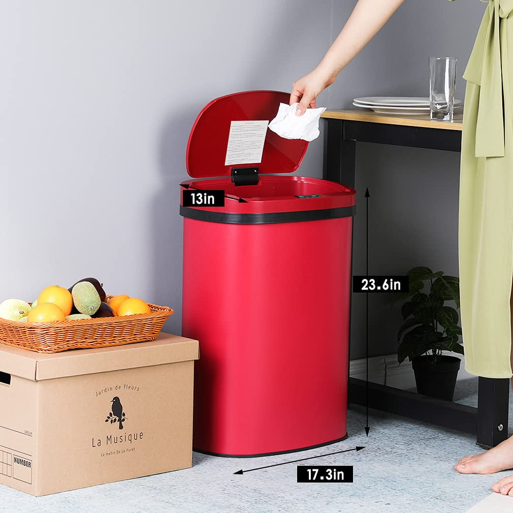FDW 13 gal Stainless Steel Touchless Motion Sensor Automatic Trash Can Red