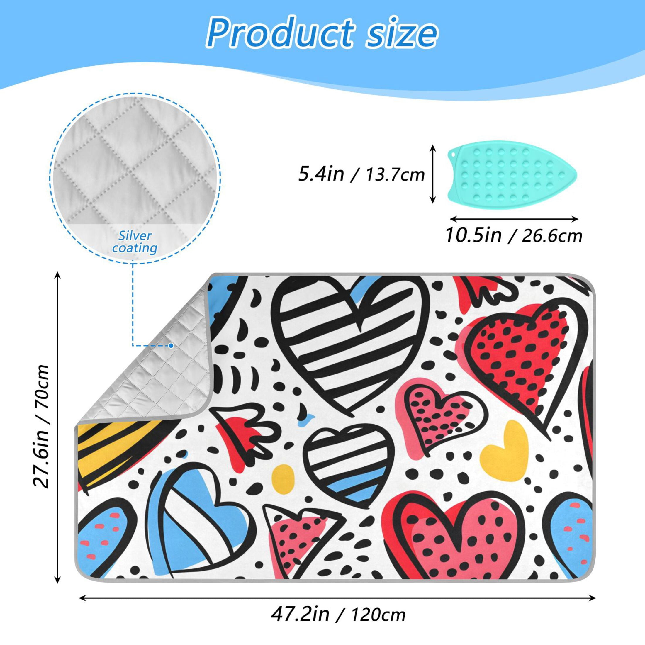 Cute Hearts Ironing Board Covers Heat Resistant Ironing Pad Mat Portable for Travel Washer Dryer Table