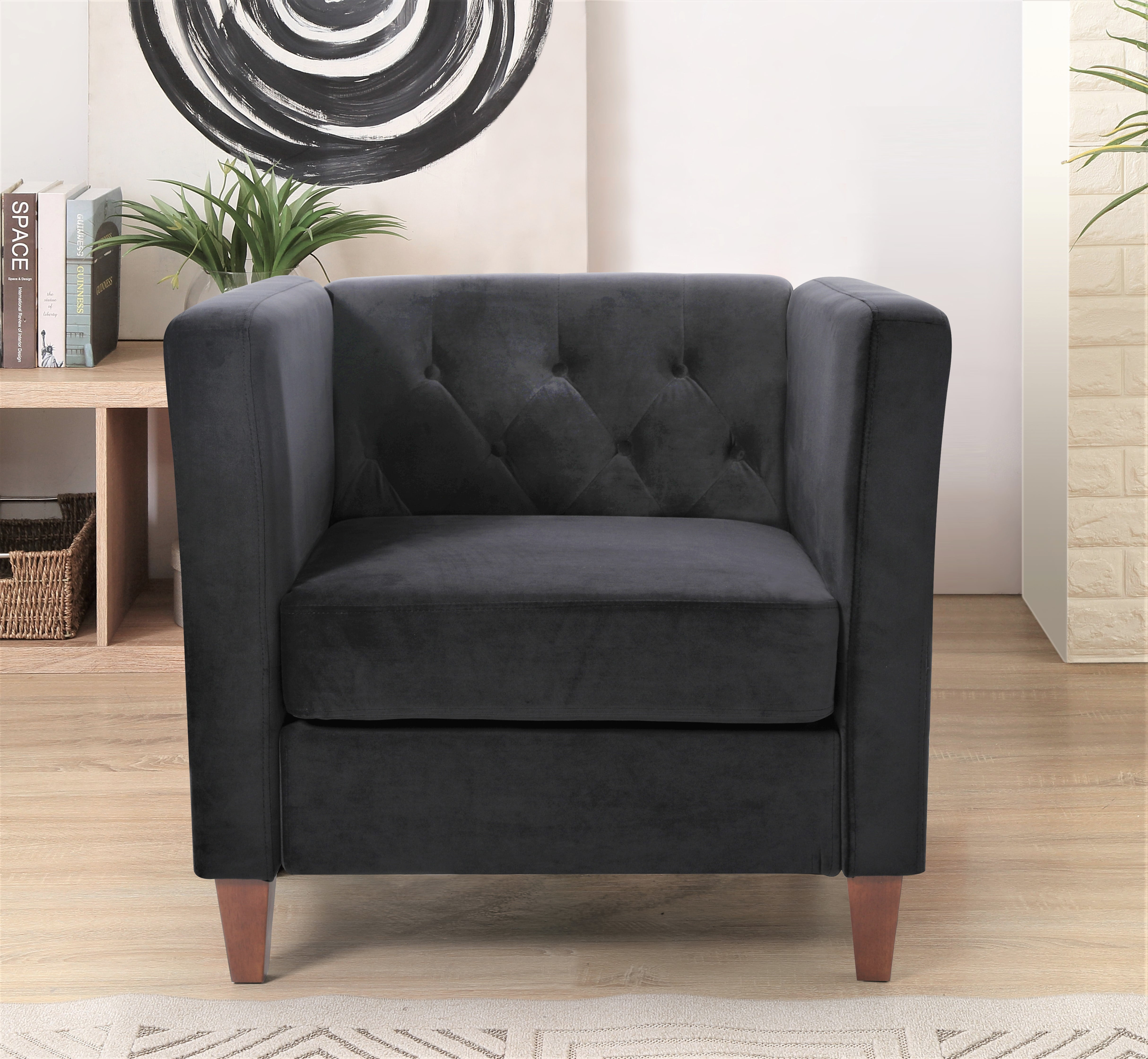 Uspridefurniture Lisette Velvet 3Pcs Living Room Set,Black