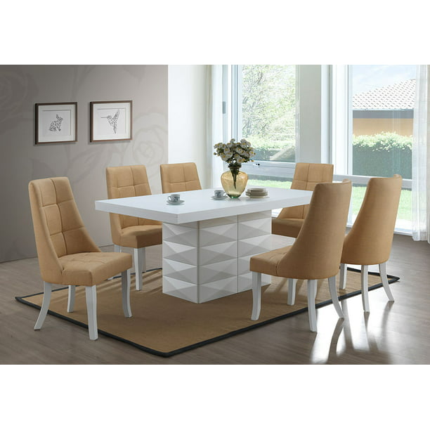 Lexie 7 Piece Dining Set White Wood, Rectangular Pedestal Table White