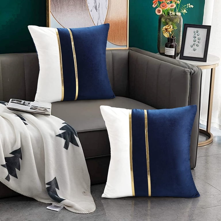 Velvet Throw Pillow Covers 18x18 inch Navy Blue Throw Pillow Cases