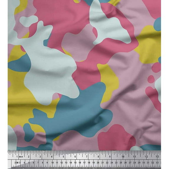 Soimoi Rayon Crepe Fabric Multicolor Camouflage Decor Fabric Printed Yard 46 Inch Wide