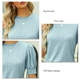 thumbnail image 4 of Women Puff Short Sleeve Tops Spring Summer Fashion Round Neck Women Casual Short Sleeve Blouse Tops Light Blue S, 4 of 5