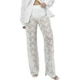 thumbnail image 2 of SBYOJLPB Women's Pants Women's New Sexy and Versatile Lace High Waisted Spliced Straight Leg Pants White 10(XL), 2 of 7