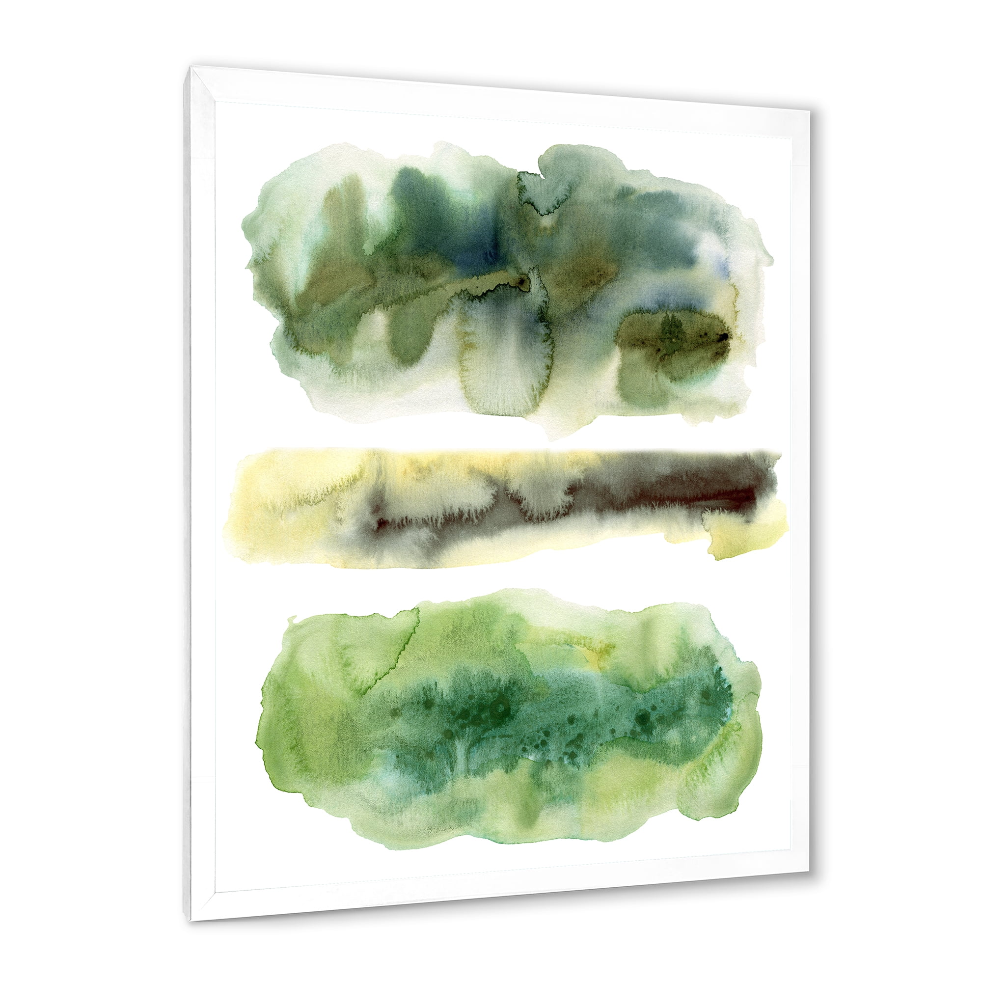 Designart 'Golden Green Abstract Clouds III' Modern Framed Art Print