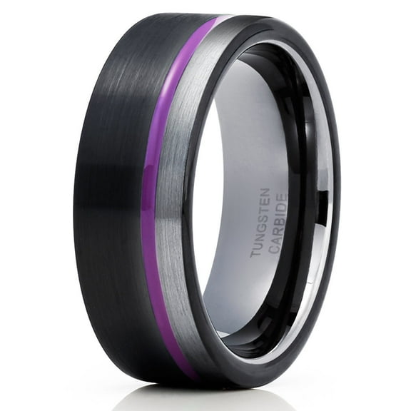Purple Tungsten Wedding Ring Gunmetal Wedding Band 8mm Purple Ring Comfort Fit Ring