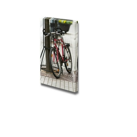 City Art Giclee Canvas - Canvas Prints Wall Art - Red City Bike/Bicycle Parked next to a Tree | Modern Wall Decor/Home Decoration Stretched Gallery Canvas Wrap Giclee Print & Ready to Hang - 36