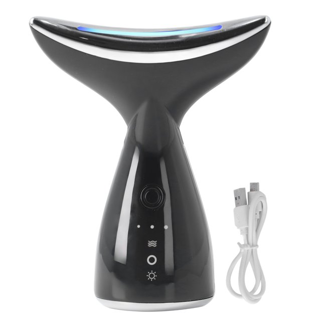Masajeador de elevación de cuello Compresa caliente 3 luces LED 3 engranajes de fuerza Dispositivo de belleza para apretar la piel del cuello Negro