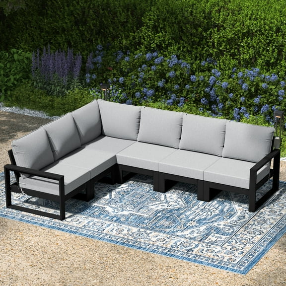 WestinTrends Montara 6-Piece Outdoor L-Shaped Patio Corner Sectional Sofa Conversation Set, Black/Light Gray