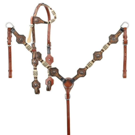 Showman Single Ear Headstall & Breast Collar Set w/ Rawhide Accents