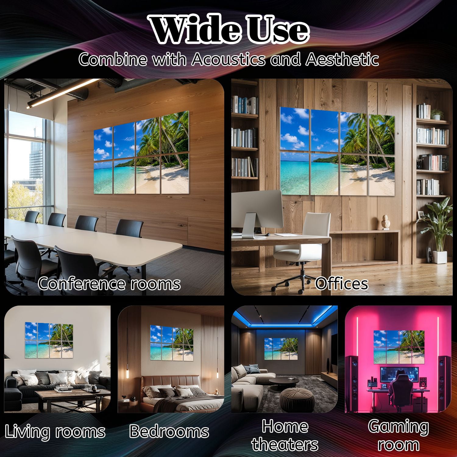 8 Pack Art Acoustic Panels Sound Absorbing paradise beach Decorative Soundproof Wall Panels Self Adhesive for Nursery Game Room Bedroom 48"x32"