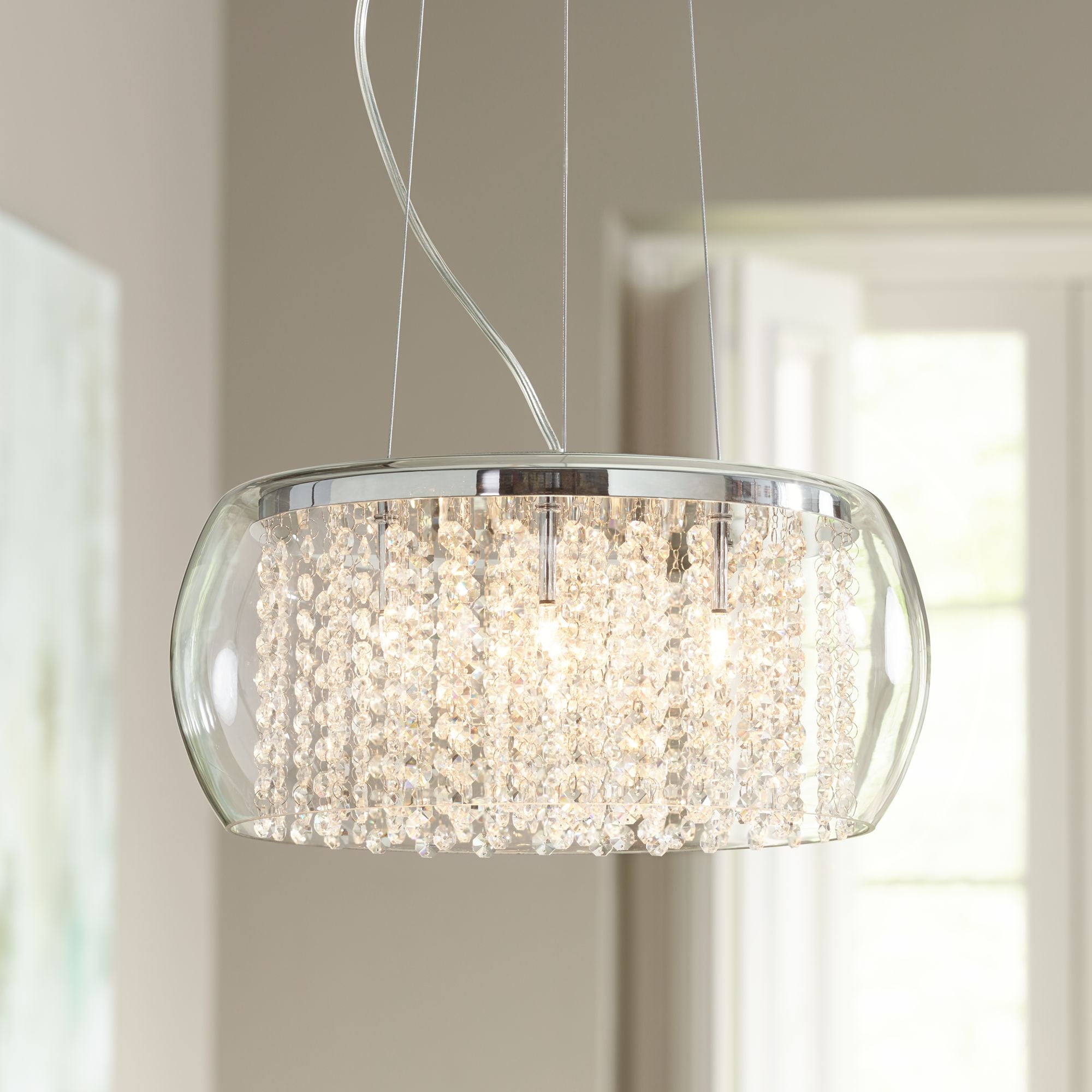 Possini Euro Design Crystal Rainfall 17 Wide Glass Drum Chandelier