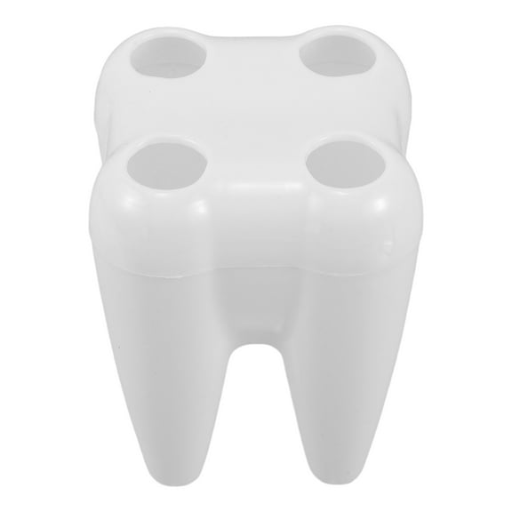 Hemoton Cartoon Toothbrush Holder Plastic 4 Hole Toothbrush Stand Tooth Shaped Toothbrush Holder Bathroom Tools Storage Stand For Vanity Countertop