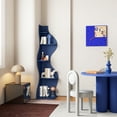 thumbnail image 3 of Yowos Corner Shelf, Modern 5-Tier Wall Corner Bookshelf, Stylish Corner Small Bookcase Storage Rack Wavy Plant Stand with Unique Shape for Living Room, Home Office, Blue, 3 of 9