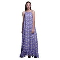 thumbnail image 1 of Bimba Nuisette Imprimée pour Femmes, Violet Moyen à Feuilles Florales et Roses Grandiflora, Robe Maxi à Bretelles Spaghetti, Vêtement de Nuit, Moyen, 1 of 1