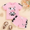 thumbnail image 2 of NOLDARES Toddler Girl Summer Outfits girls Clothes Kids Cute Cow Print Shorts Set 2 Piece Clothing Sets(A1-Pink,12-18 Months), 2 of 9