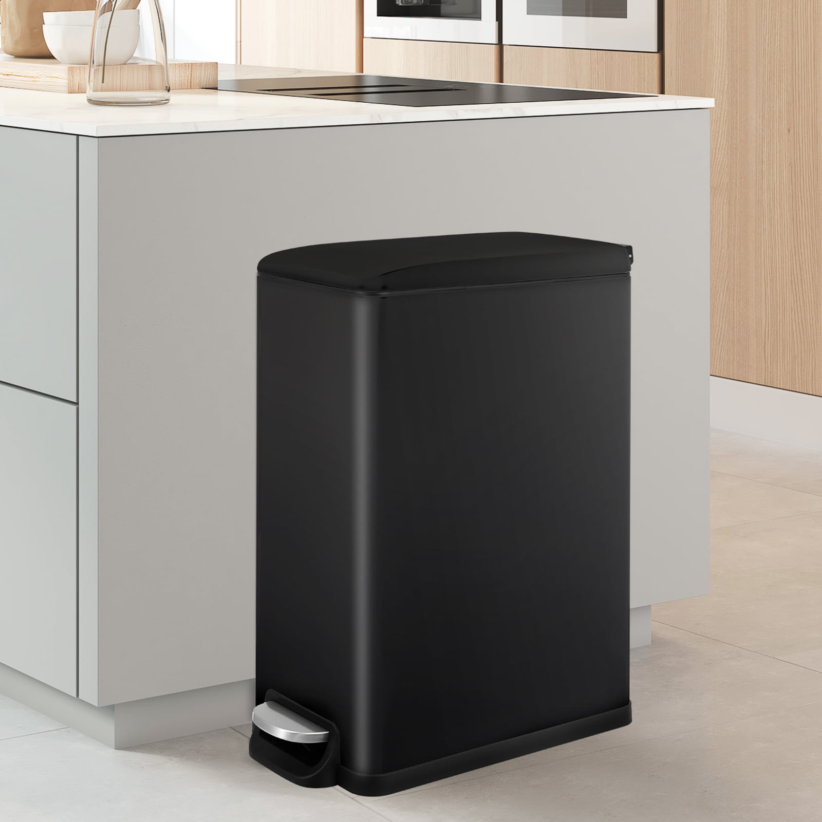 Pirecart 13.2 Gallon Slim Trash Can, Stainless Steel Kitchen Step Garbage Can, Black
