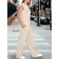 thumbnail image 4 of Traje Informal de Dos Piezas para Mujer, Cuello Alto, Pantalones Anchos, Ideal para Vacaciones y Viajes Beige L, 4 of 10
