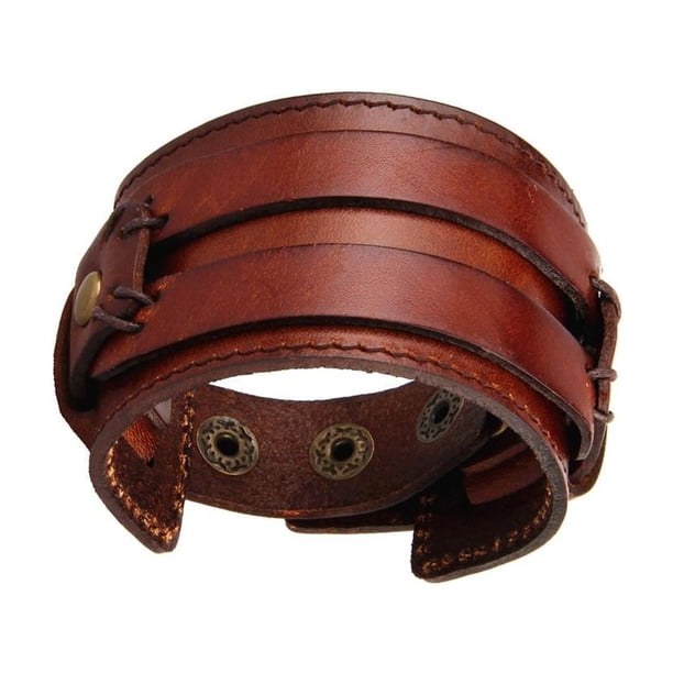 Pulsera trenzada de cuero sintético estilo punk hip hop para hombre con cinturón de motociclista Café 1