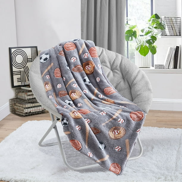 Gray Sports, Kids Sherpa Throw Blanket, Glow in the Dark, 50”x 60”, by