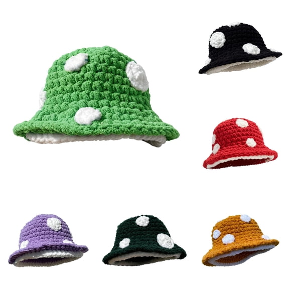 Xijirk Hand Crochet Bucket Hat with Plush Lining 3D Floral Appliques Wide Curved Brim Windproof Warm Fisherman Headwear for Autumn Winter Daily Outdoor Street Matching,Green,One Size