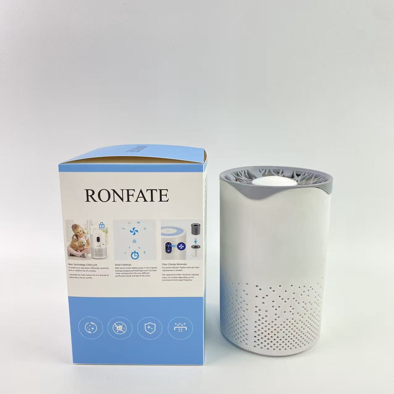 RONFATE Air purifiers, Home air purifier with H13 True HEPA filter, 3-speed compact air purifier, timer, white